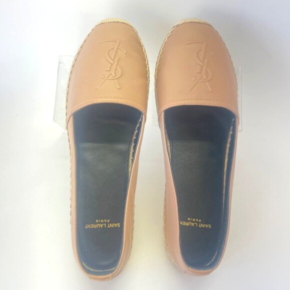 Saint Laurent Cassandre Leather Espadrilles Beige Women Flats Size IT40 US10 - Picture 5 of 11
